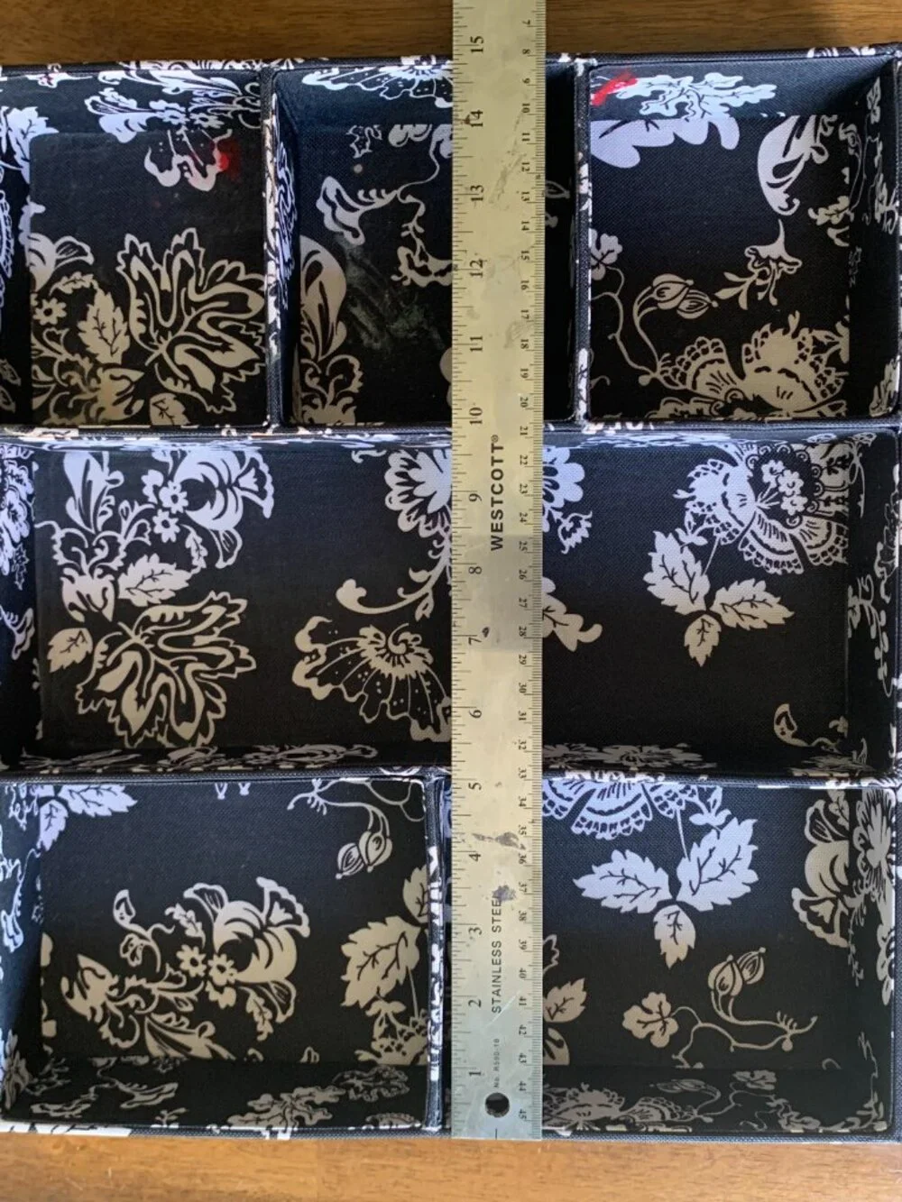 Black and White Floral Drawer Organizer Insert 6 Compartment Vanity Tray 15x15